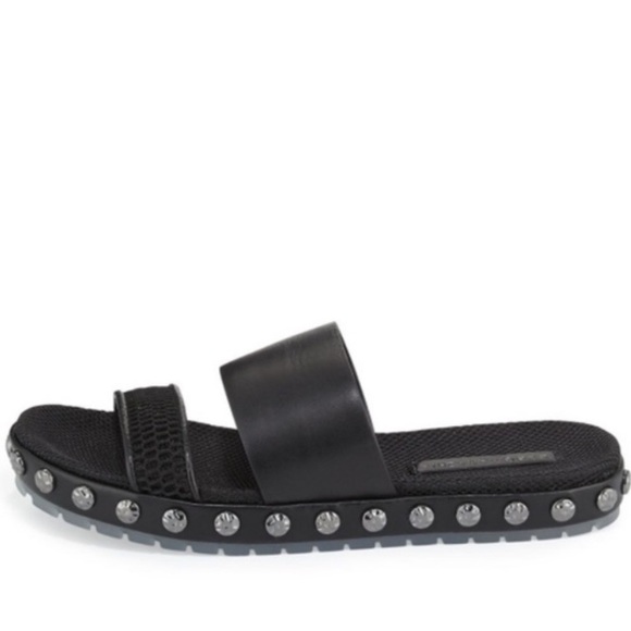 BCBG Black Studded Leather Slip On Sandals Size 6 - Picture 5 of 15